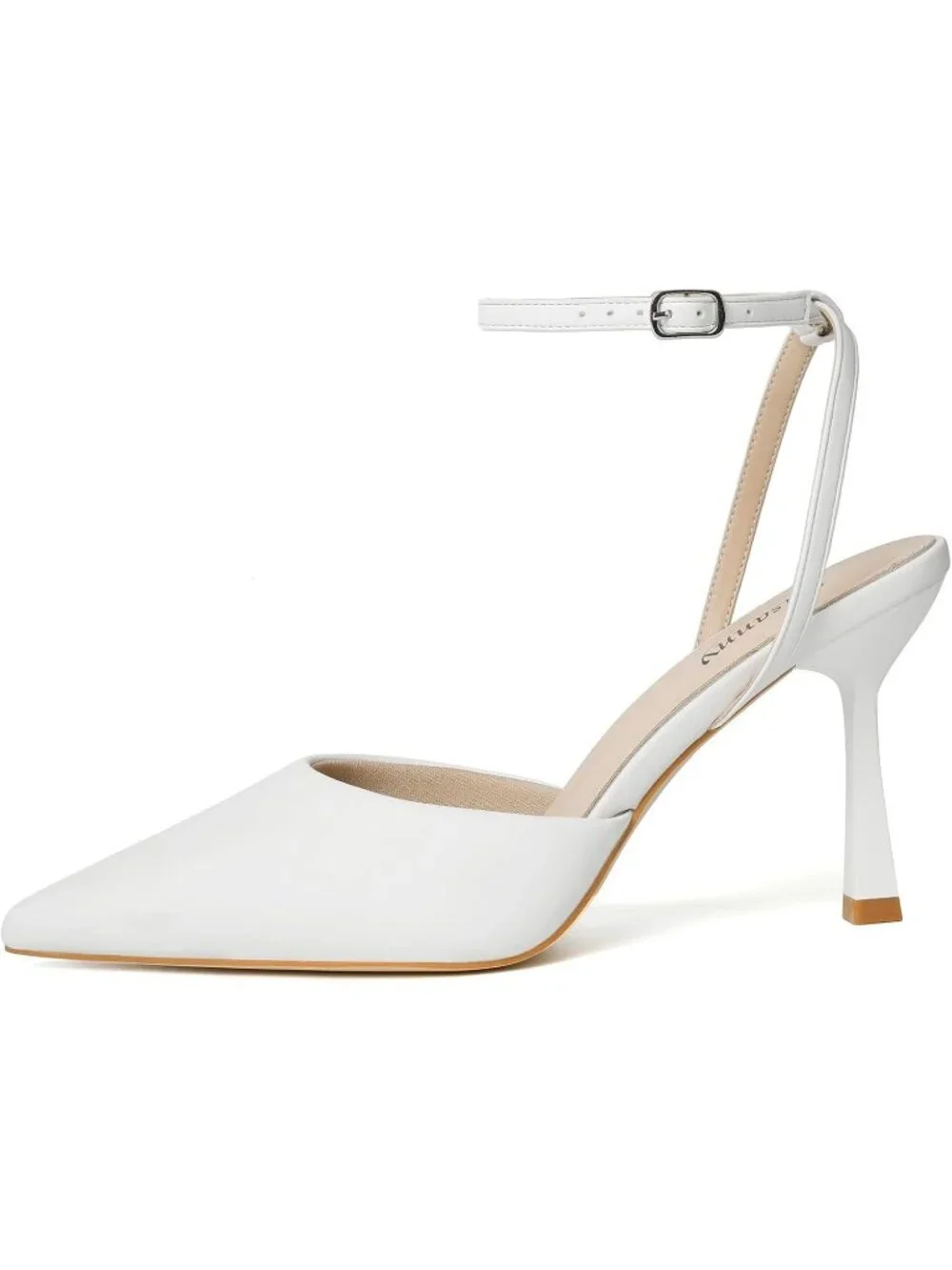 Women's Beige Textured Elegant Closed Pointed Toe Strappy Stiletto Pumps Shoes